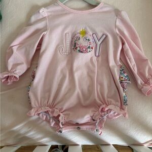 12 month Pink Baby Bubble with Joy Embroidery- Christmas